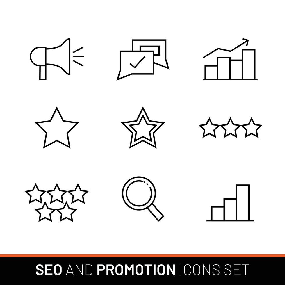 SEO and promotion icons collection. Line with editable stroke vector