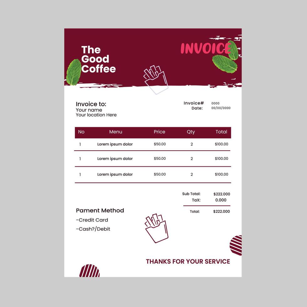 food invoice design vector