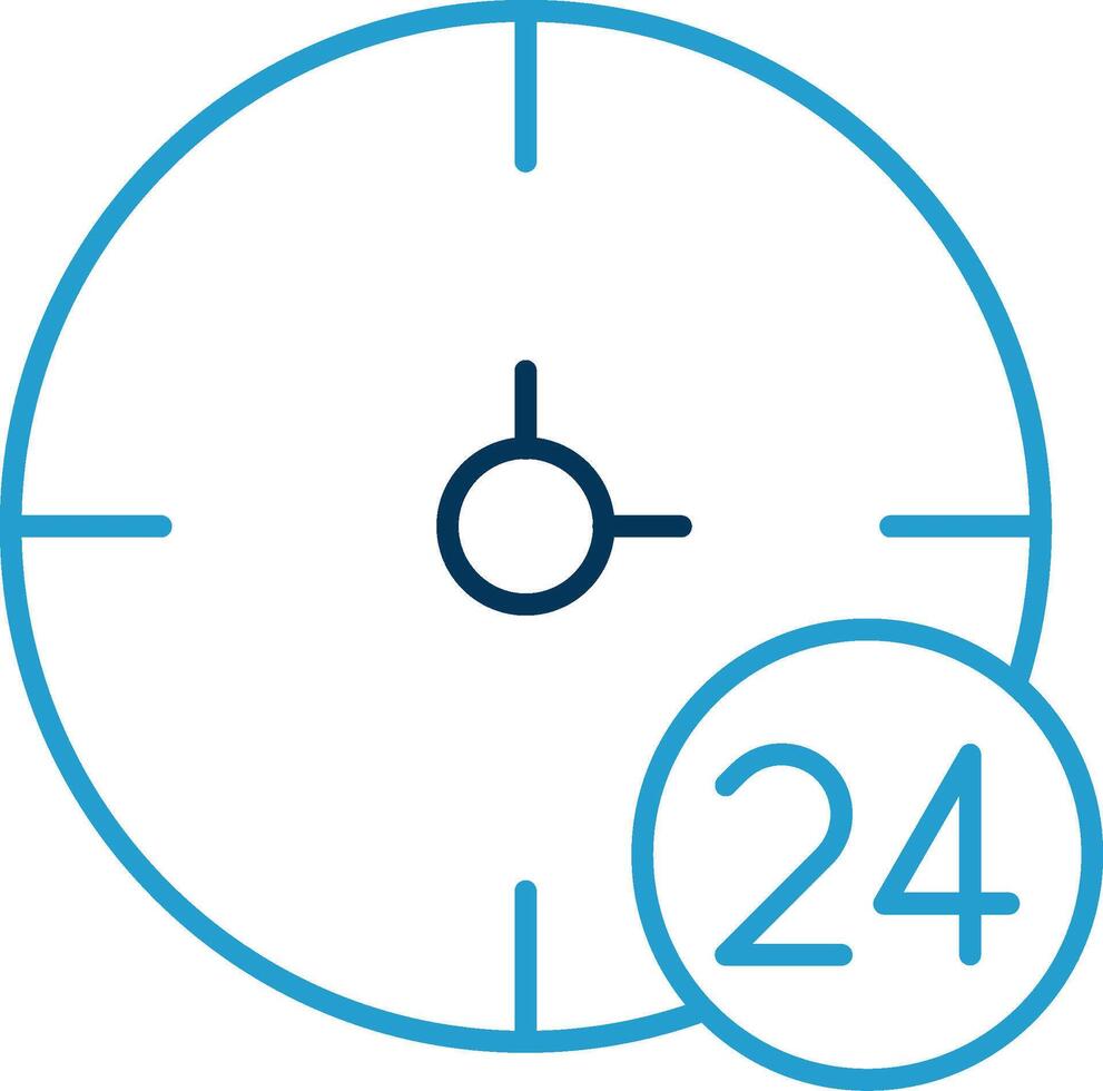 24 horas línea azul dos color icono vector