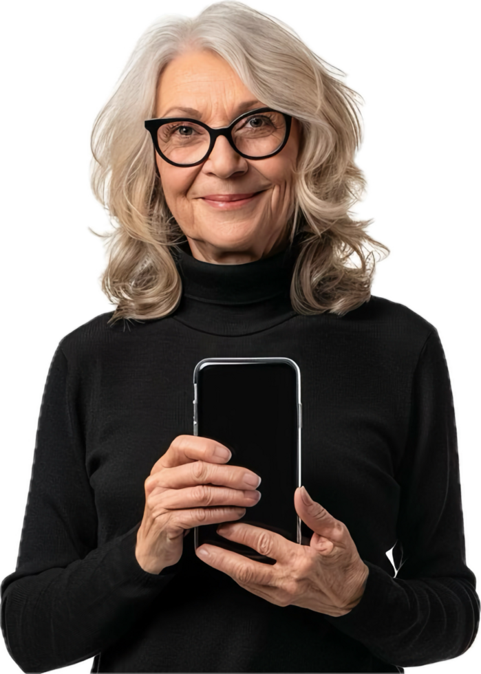 Smiling Senior Woman Using Smartphone png