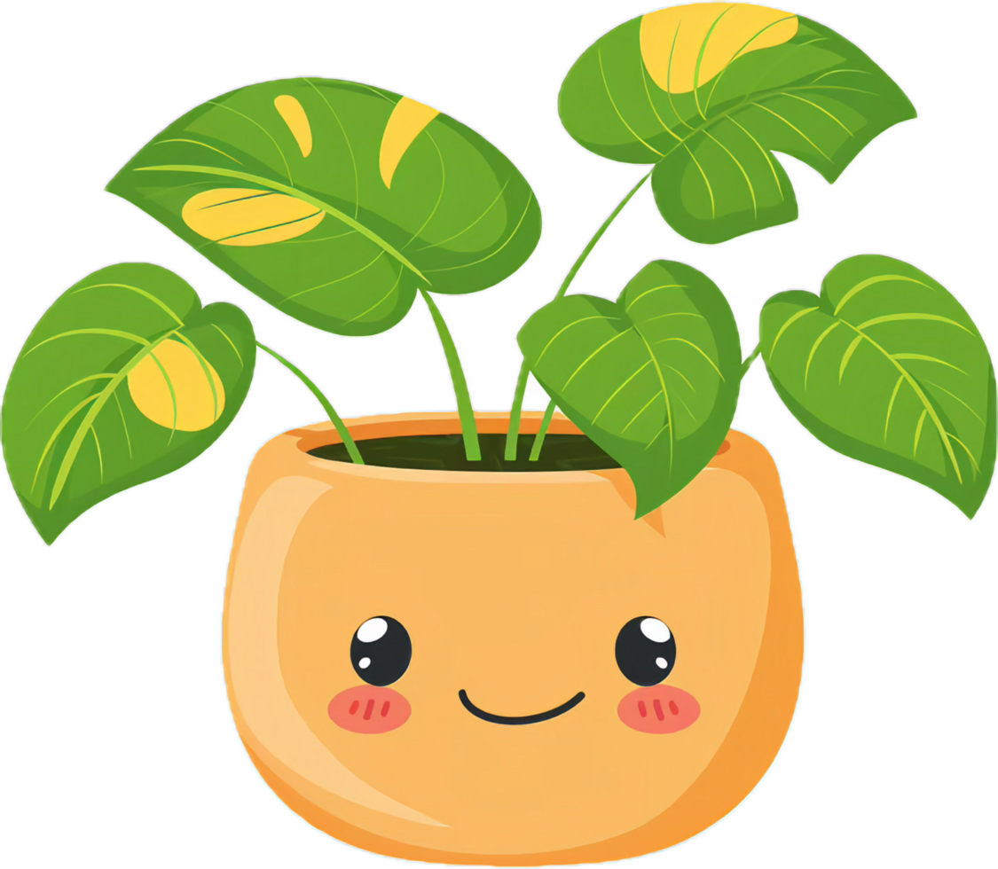 Cartoon Potted Plant with Happy Face png