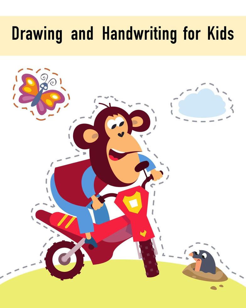 Drawing and handwriting for children. Educational activity game worksheet for kids. Cartoon funny characters. illustration. vector
