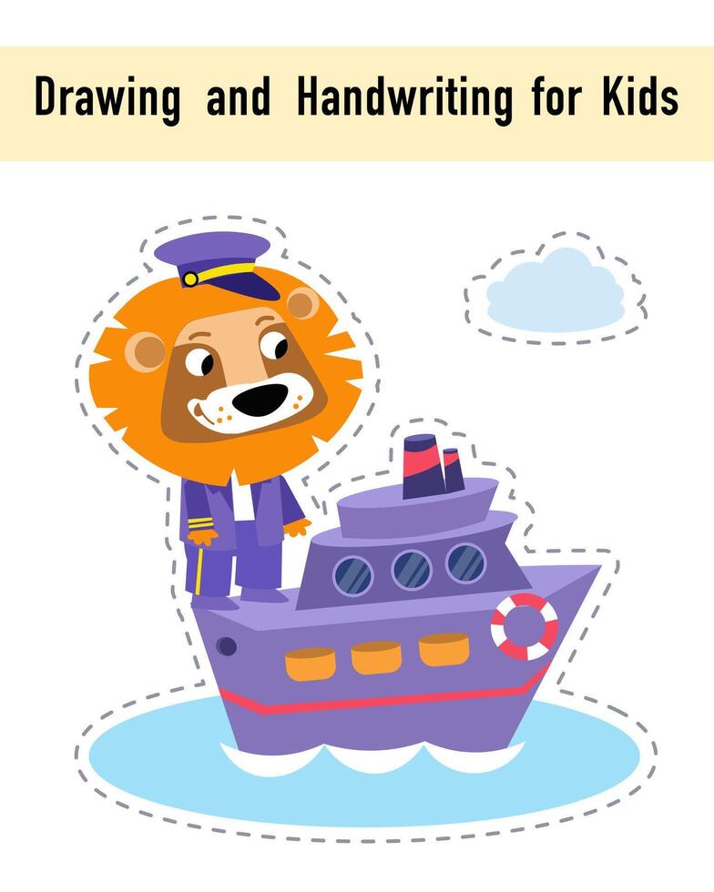 Drawing and handwriting for children. Educational activity game worksheet for kids. Cartoon funny characters. illustration. vector