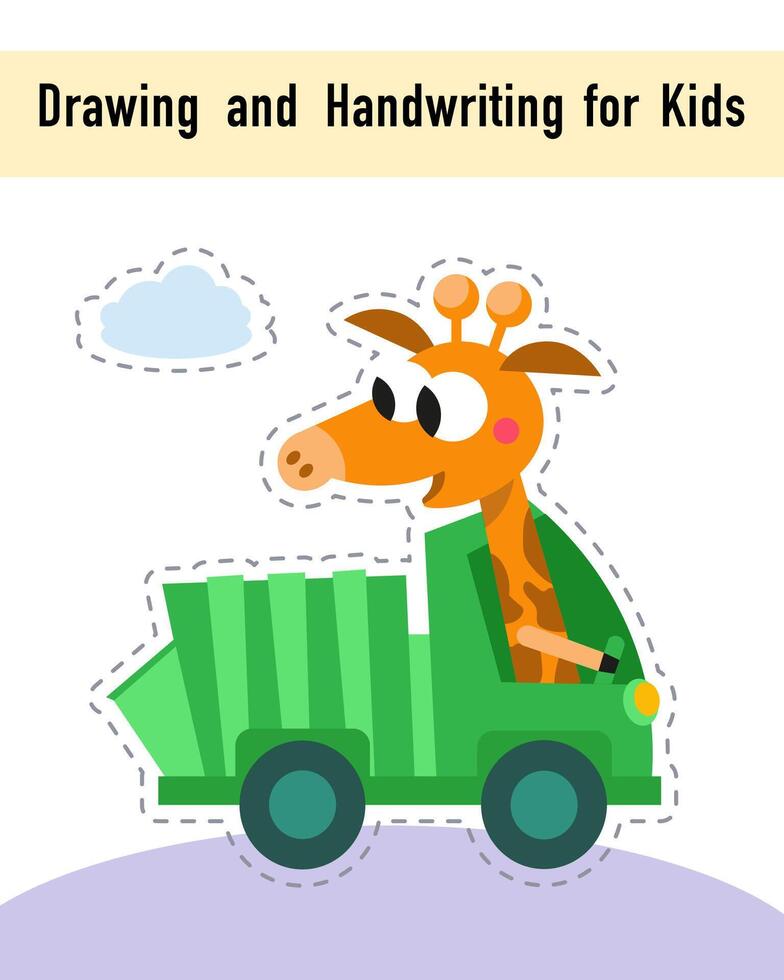 Drawing and handwriting for children. Educational activity game worksheet for kids. Cartoon funny characters. illustration. vector