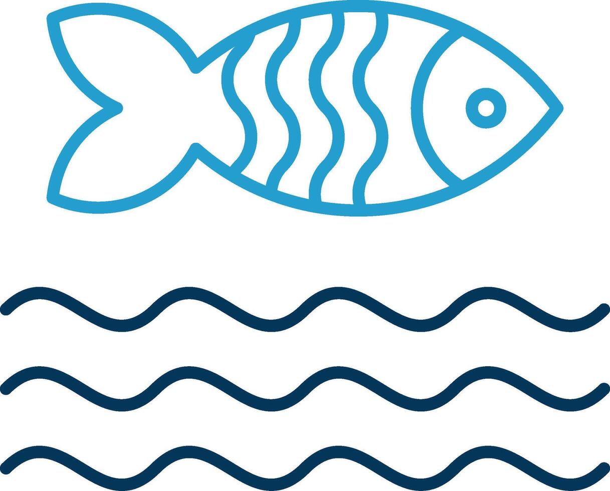 pescado línea azul dos color icono vector