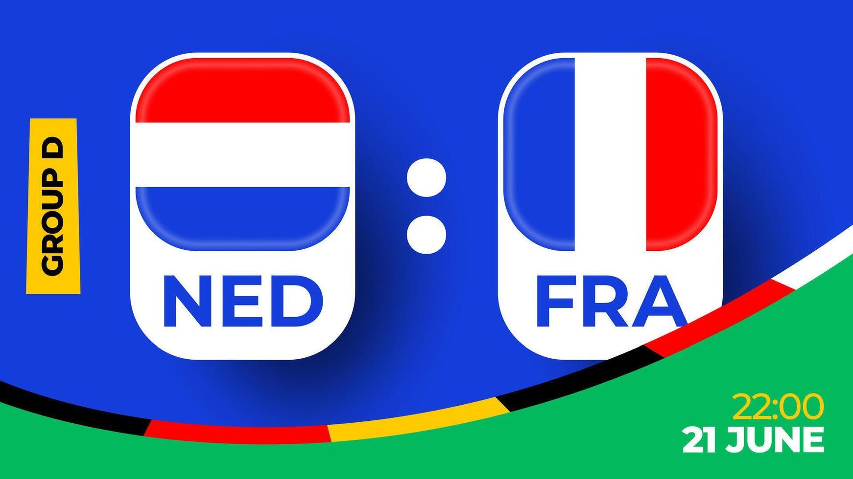 Netherlands vs France football 2024 match versus. 2024 group stage championship match versus teams intro sport background, championship competition vector