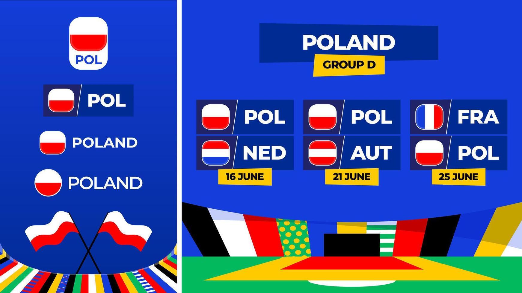 Polonia fútbol americano 2024 partido versus colocar. nacional equipo bandera 2024 y grupo etapa campeonato partido versus equipos vector