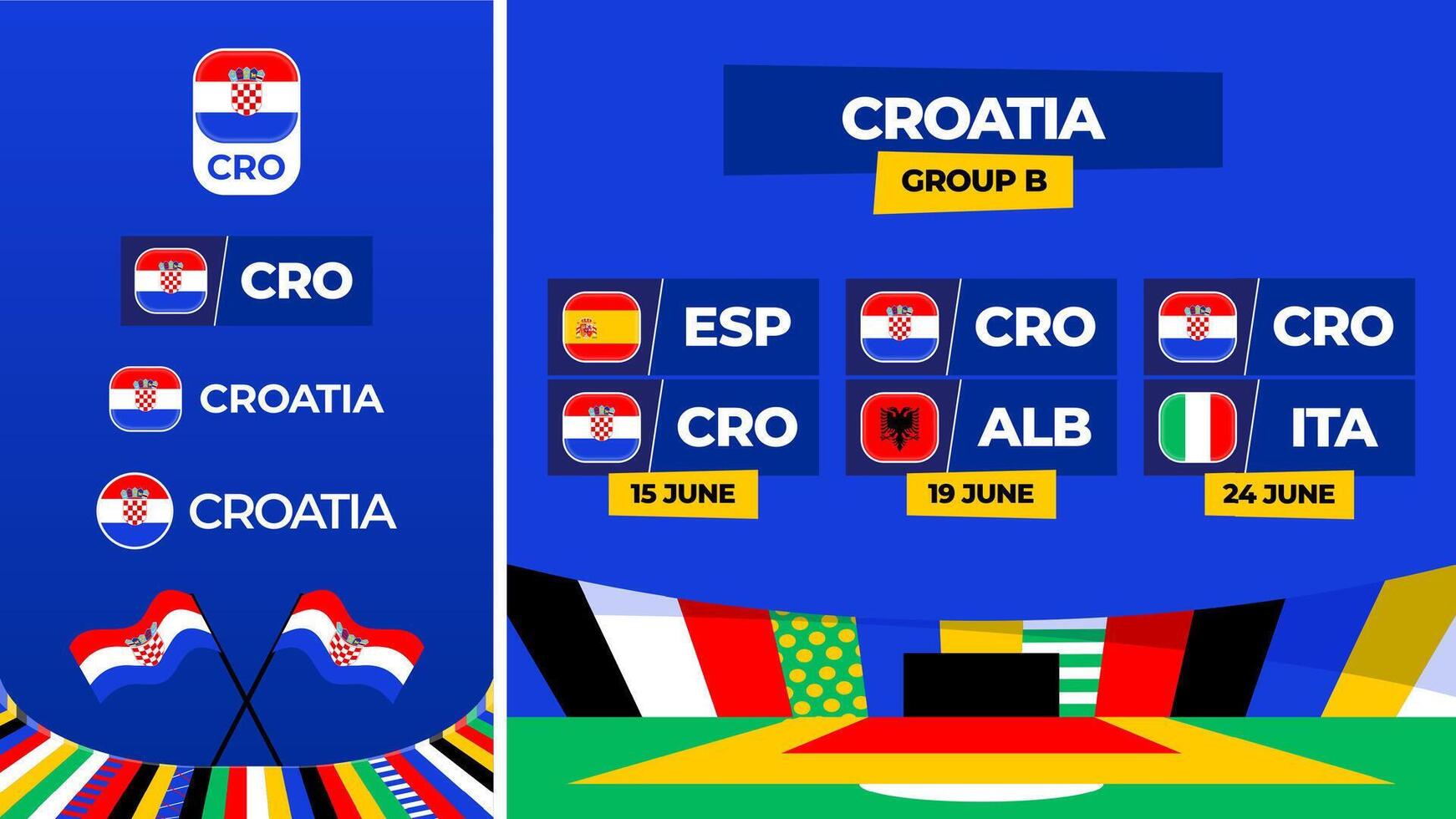 Croacia fútbol americano 2024 partido versus colocar. nacional equipo bandera 2024 y grupo etapa campeonato partido versus equipos vector