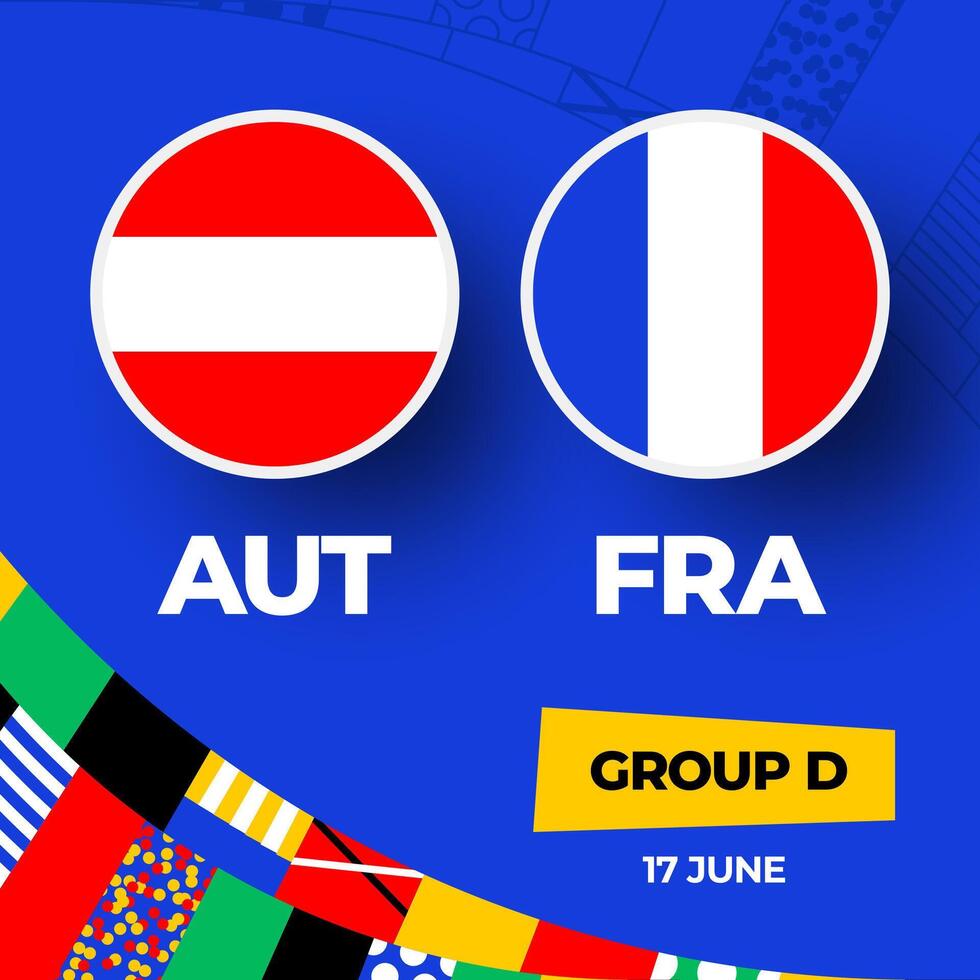 Austria vs France football 2024 match versus. 2024 group stage championship match versus teams intro sport background, championship competition vector