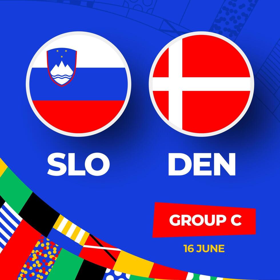 Slovenia vs Denmark football 2024 match versus. 2024 group stage championship match versus teams intro sport background, championship competition vector