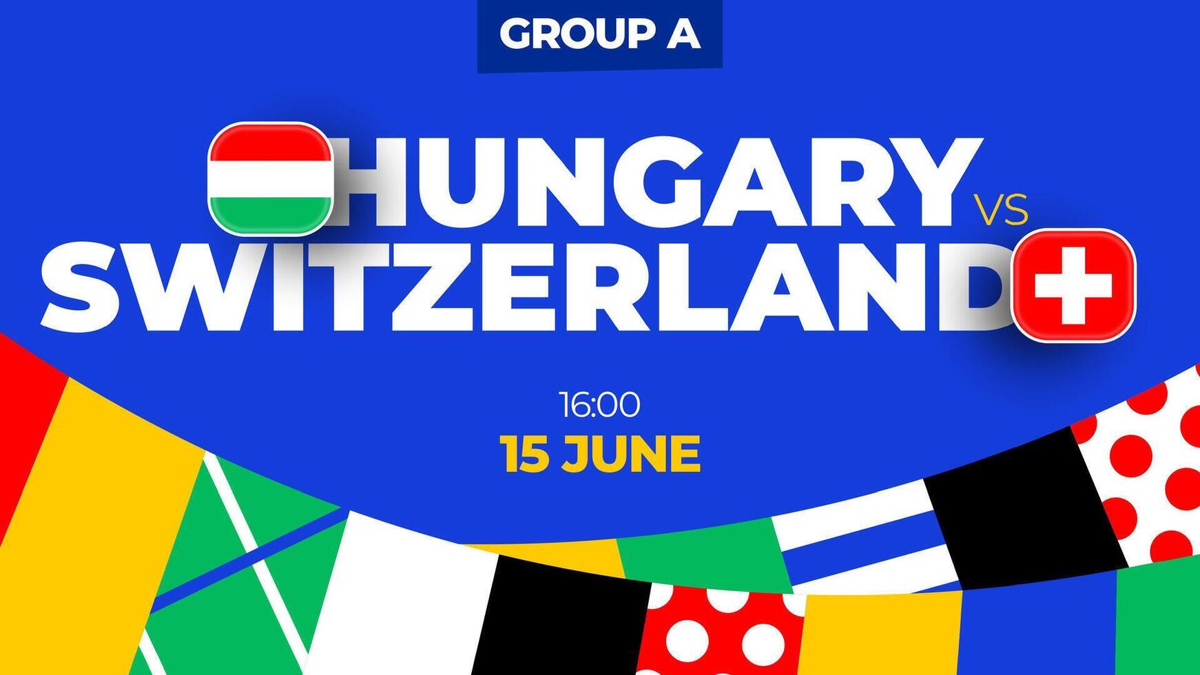 Hungría vs Suiza fútbol americano 2024 partido versus. 2024 grupo etapa campeonato partido versus equipos introducción deporte fondo, campeonato competencia vector