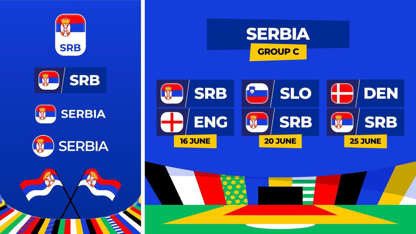 serbia fútbol americano 2024 partido versus colocar. nacional equipo bandera 2024 y grupo etapa campeonato partido versus equipos vector