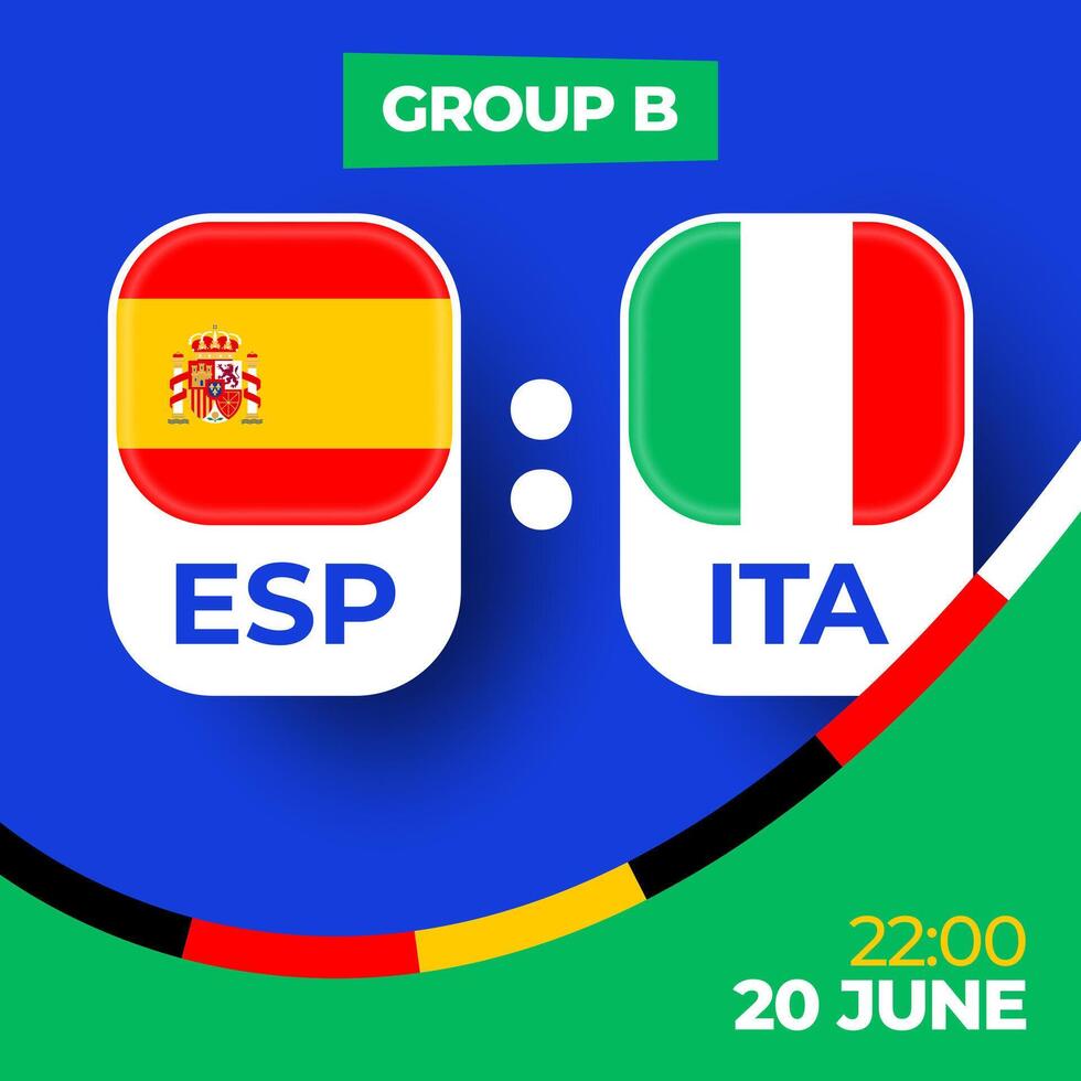España vs Italia fútbol americano 2024 partido versus. 2024 grupo etapa campeonato partido versus equipos introducción deporte fondo, campeonato competencia vector