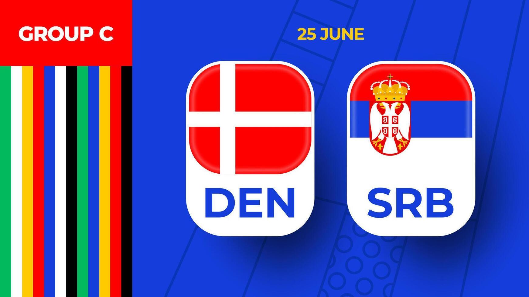 Denmark vs Serbia football 2024 match versus. 2024 group stage championship match versus teams intro sport background, championship competition vector