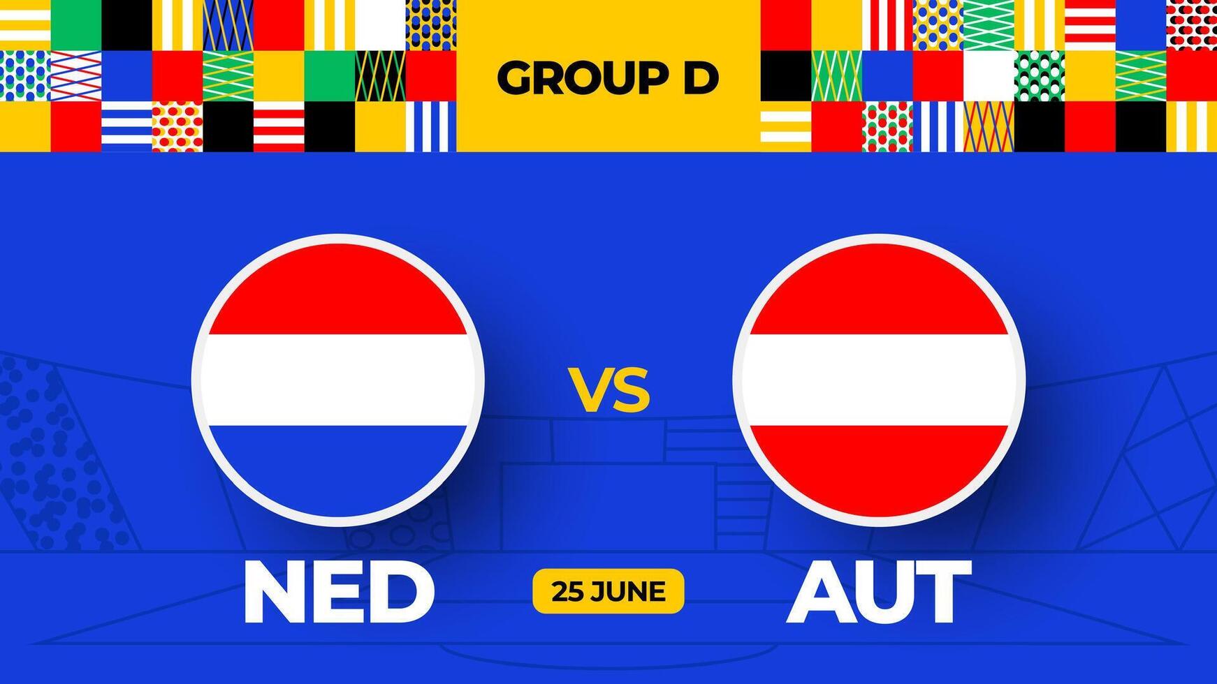 Países Bajos vs Austria fútbol americano 2024 partido versus. 2024 grupo etapa campeonato partido versus equipos introducción deporte fondo, campeonato competencia vector