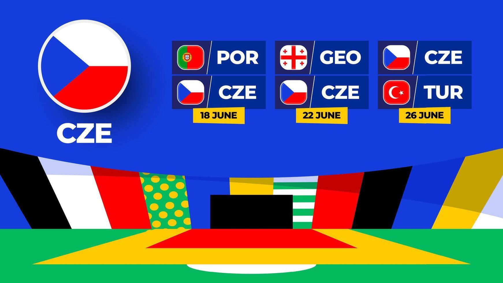 Czechia football 2024 match versus set. National team flag 2024 and group stage championship match versus teams vector