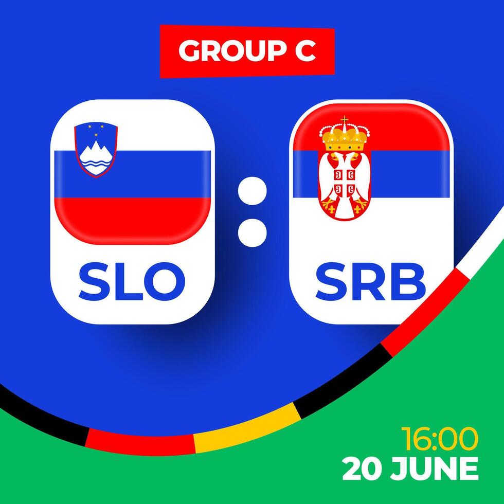 Slovenia vs Serbia football 2024 match versus. 2024 group stage championship match versus teams intro sport background, championship competition vector