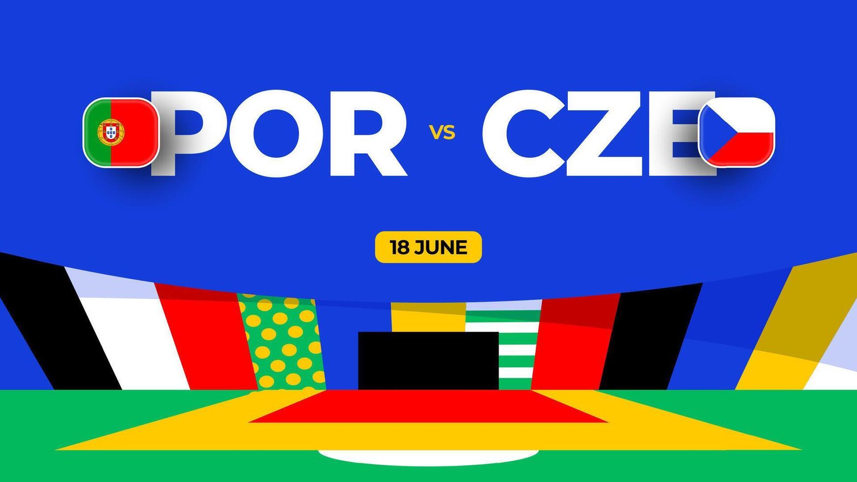 Portugal vs Czechia football 2024 match versus. 2024 group stage championship match versus teams intro sport background, championship competition vector