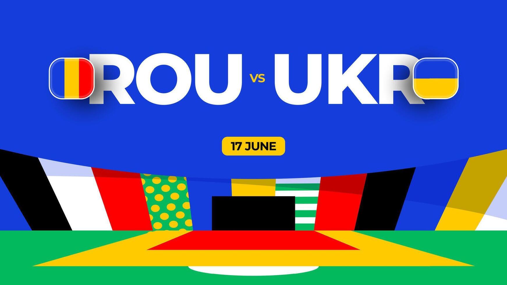 Rumania vs Ucrania fútbol americano 2024 partido versus. 2024 grupo etapa campeonato partido versus equipos introducción deporte fondo, campeonato competencia vector