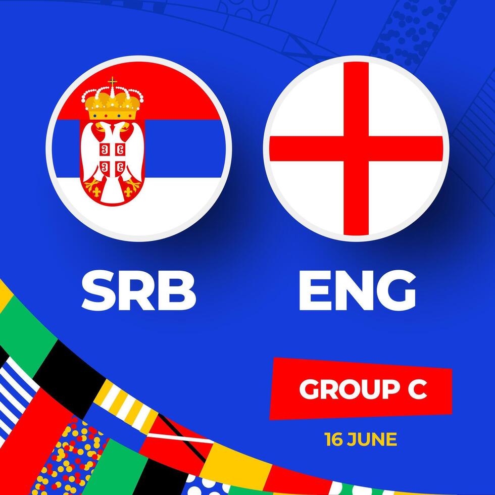 Serbia vs england football 2024 match versus. 2024 group stage championship match versus teams intro sport background, championship competition vector