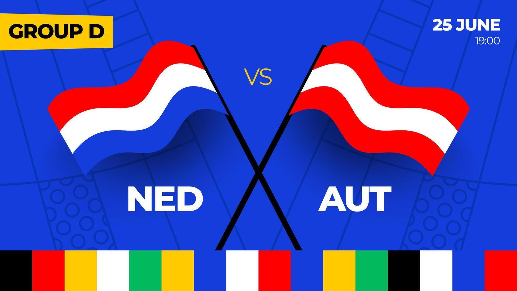 Países Bajos vs Austria fútbol americano 2024 partido versus. 2024 grupo etapa campeonato partido versus equipos introducción deporte fondo, campeonato competencia vector