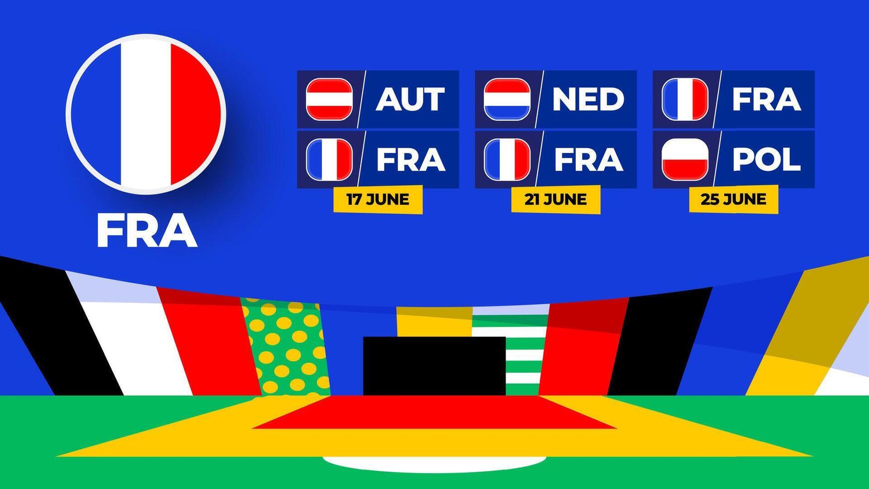 France football 2024 match versus set. National team flag 2024 and group stage championship match versus teams vector