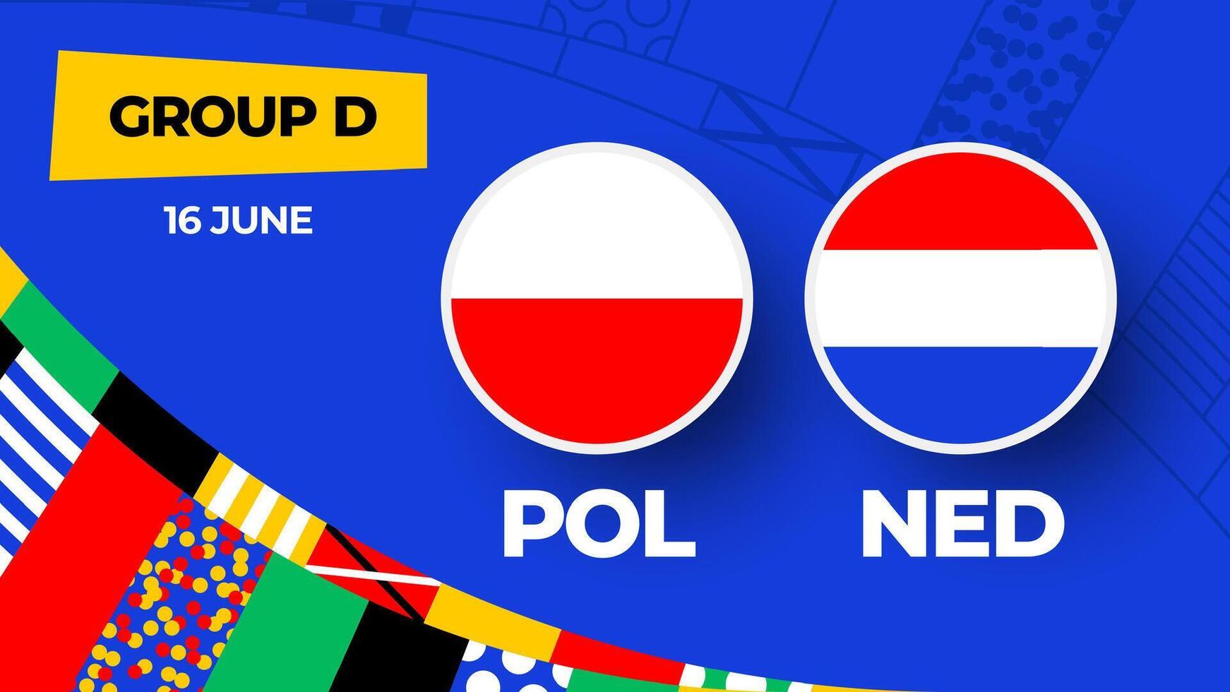 Polonia vs Países Bajos fútbol americano 2024 partido versus. 2024 grupo etapa campeonato partido versus equipos introducción deporte fondo, campeonato competencia vector
