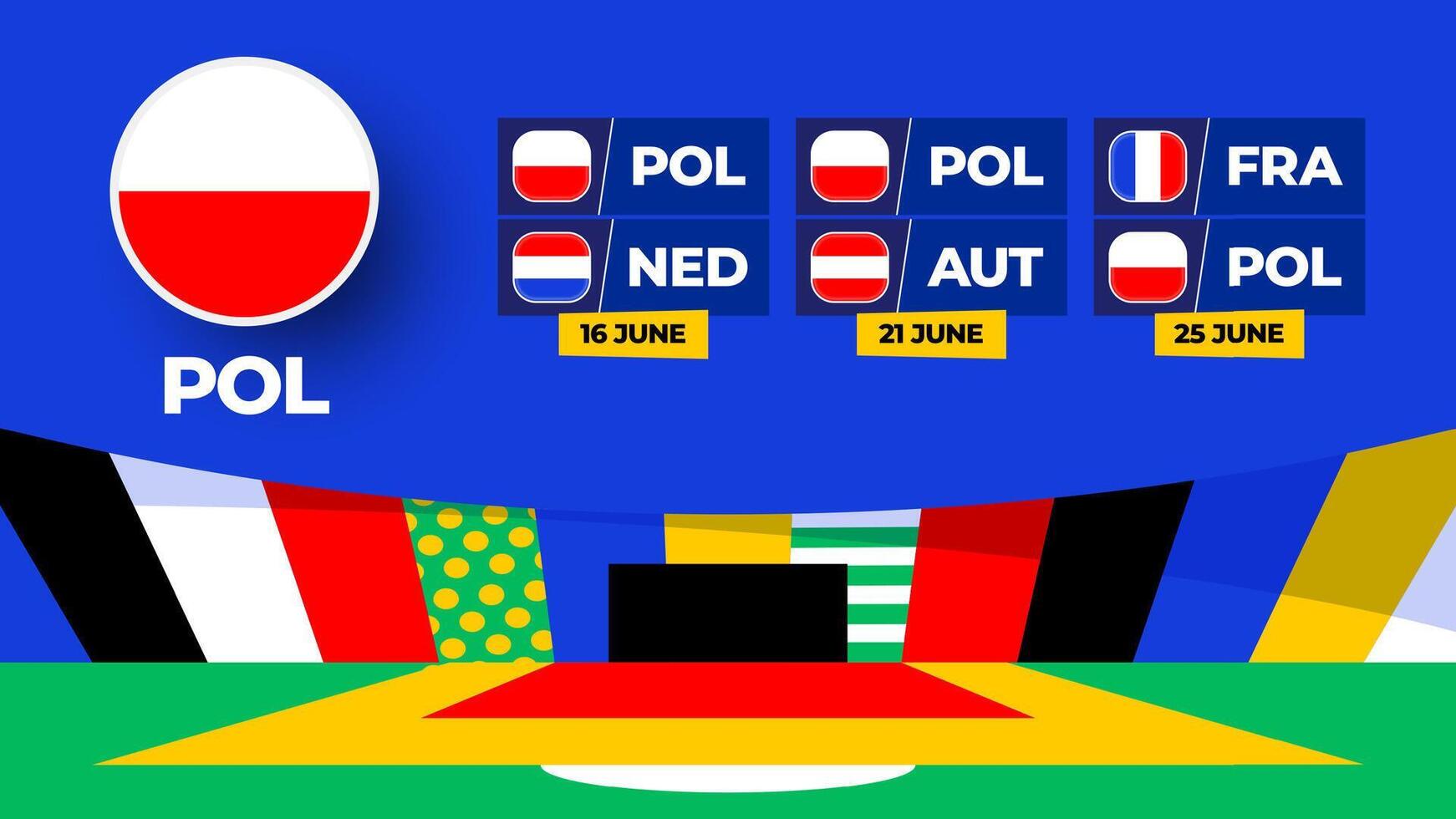 Poland football 2024 match versus set. National team flag 2024 and group stage championship match versus teams vector