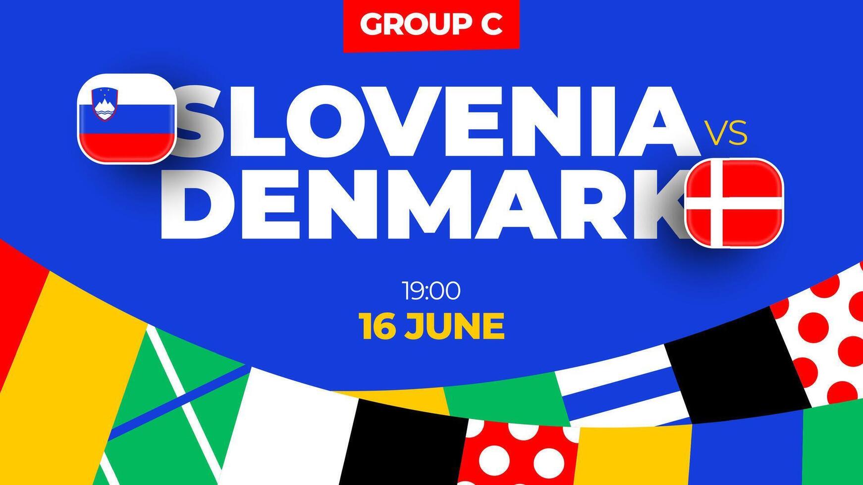 Slovenia vs Denmark football 2024 match versus. 2024 group stage championship match versus teams intro sport background, championship competition vector
