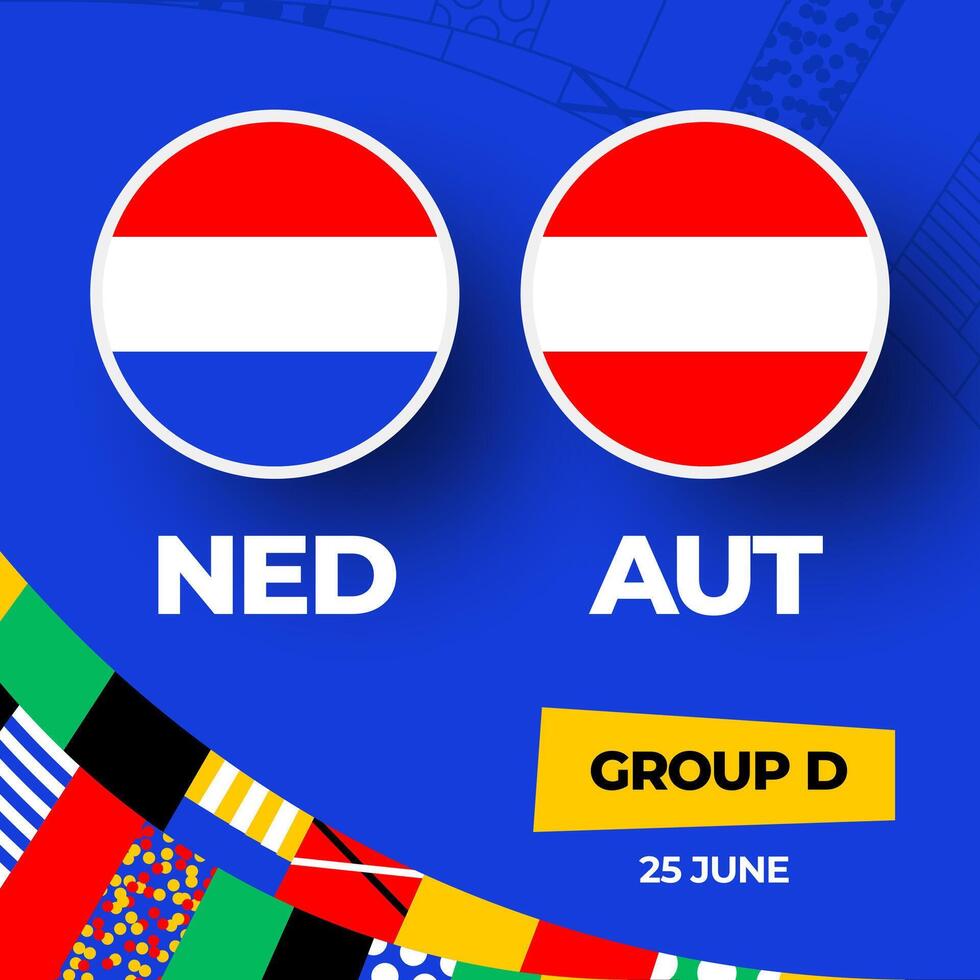 Países Bajos vs Austria fútbol americano 2024 partido versus. 2024 grupo etapa campeonato partido versus equipos introducción deporte fondo, campeonato competencia vector