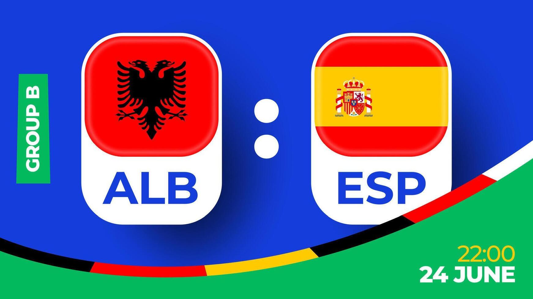 Albania vs España fútbol americano 2024 partido versus. 2024 grupo etapa campeonato partido versus equipos introducción deporte fondo, campeonato competencia vector