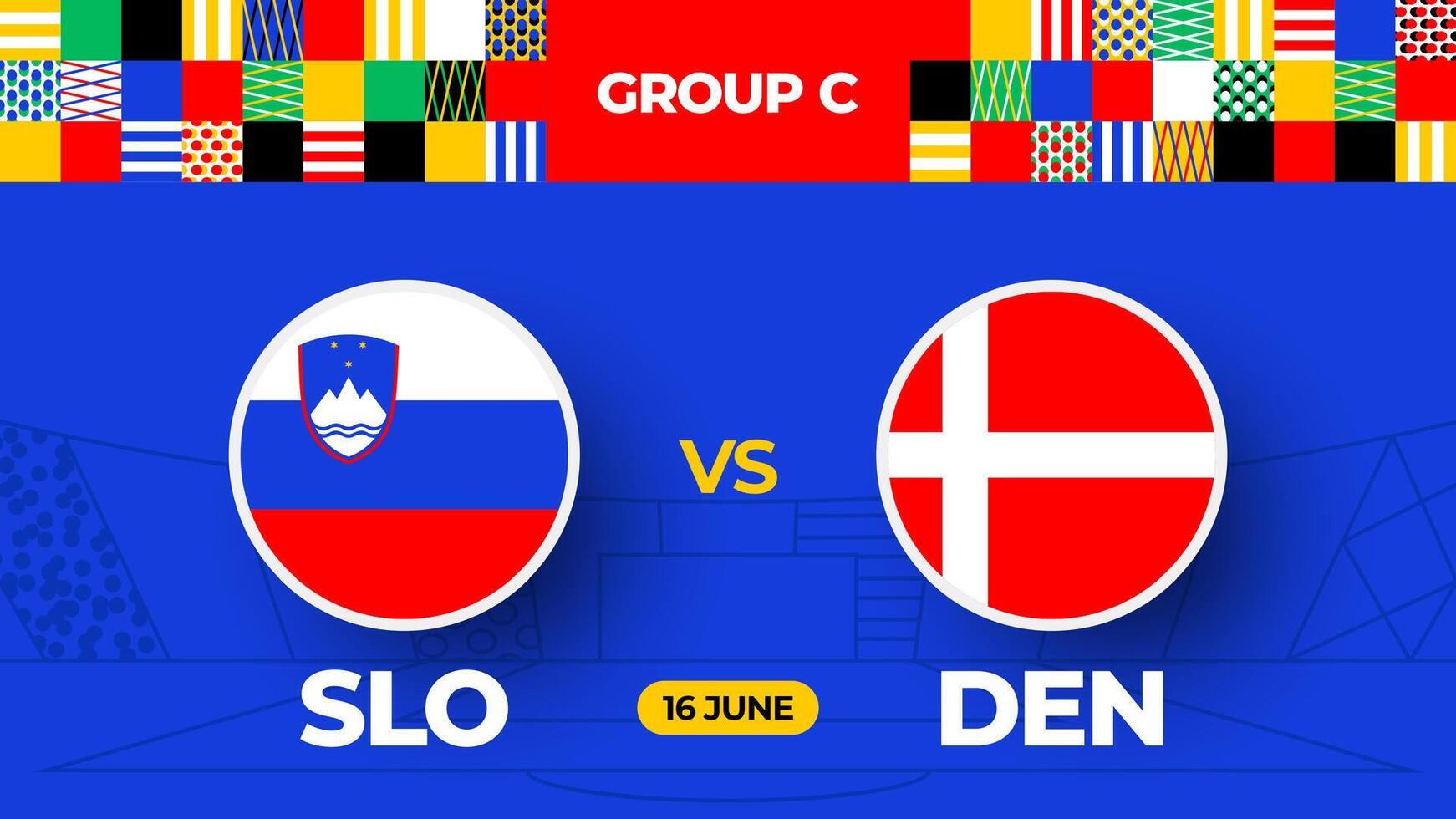 Slovenia vs Denmark football 2024 match versus. 2024 group stage championship match versus teams intro sport background, championship competition vector