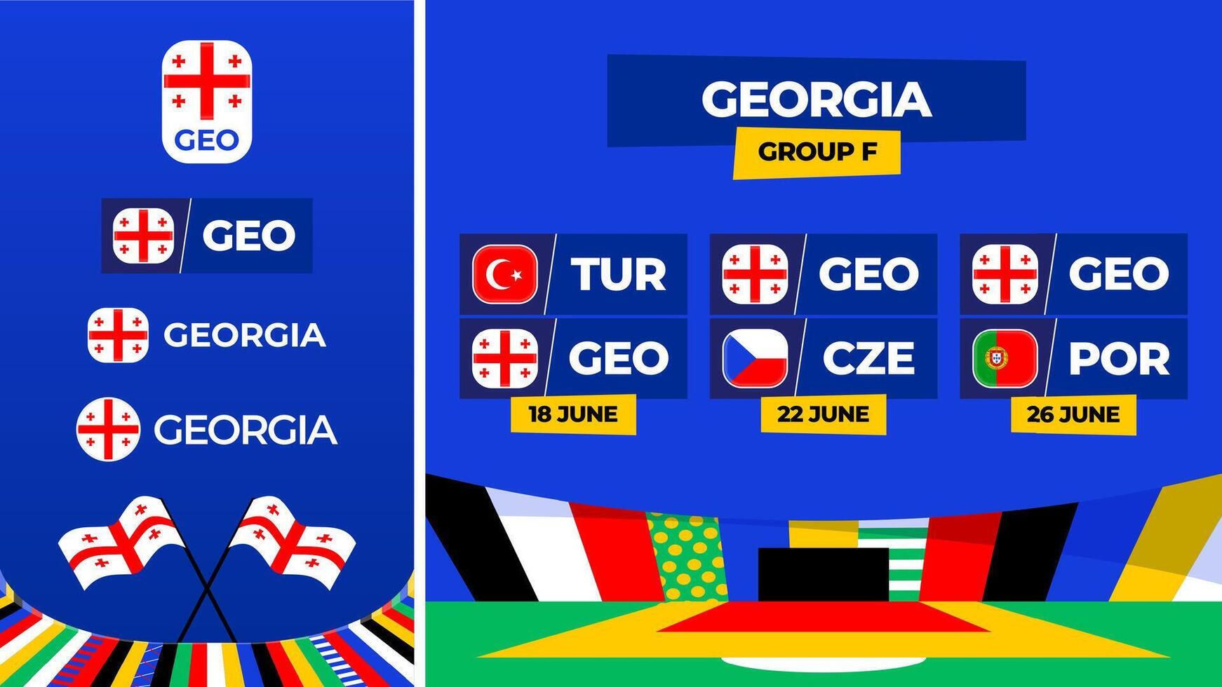 Georgia football 2024 match versus set. National team flag 2024 and group stage championship match versus teams vector