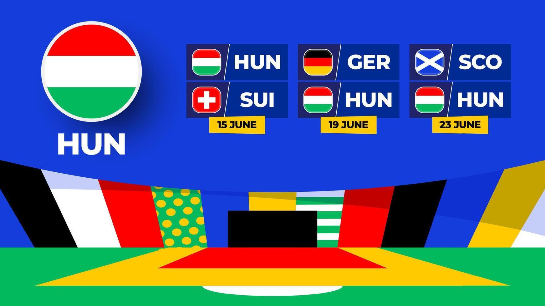 Hungary football 2024 match versus set. National team flag 2024 and group stage championship match versus teams vector