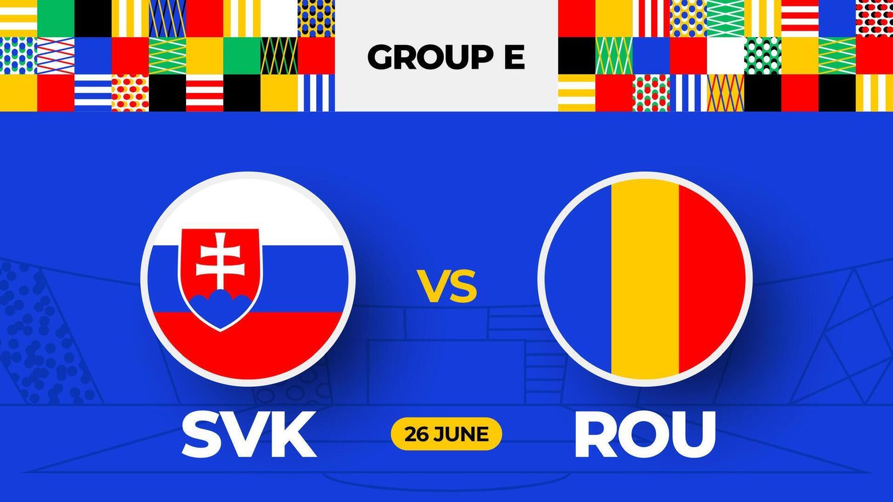 Slovakia vs Romania football 2024 match versus. 2024 group stage championship match versus teams intro sport background, championship competition vector