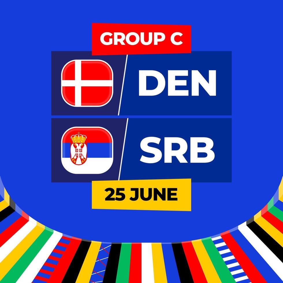 Denmark vs Serbia football 2024 match versus. 2024 group stage championship match versus teams intro sport background, championship competition vector