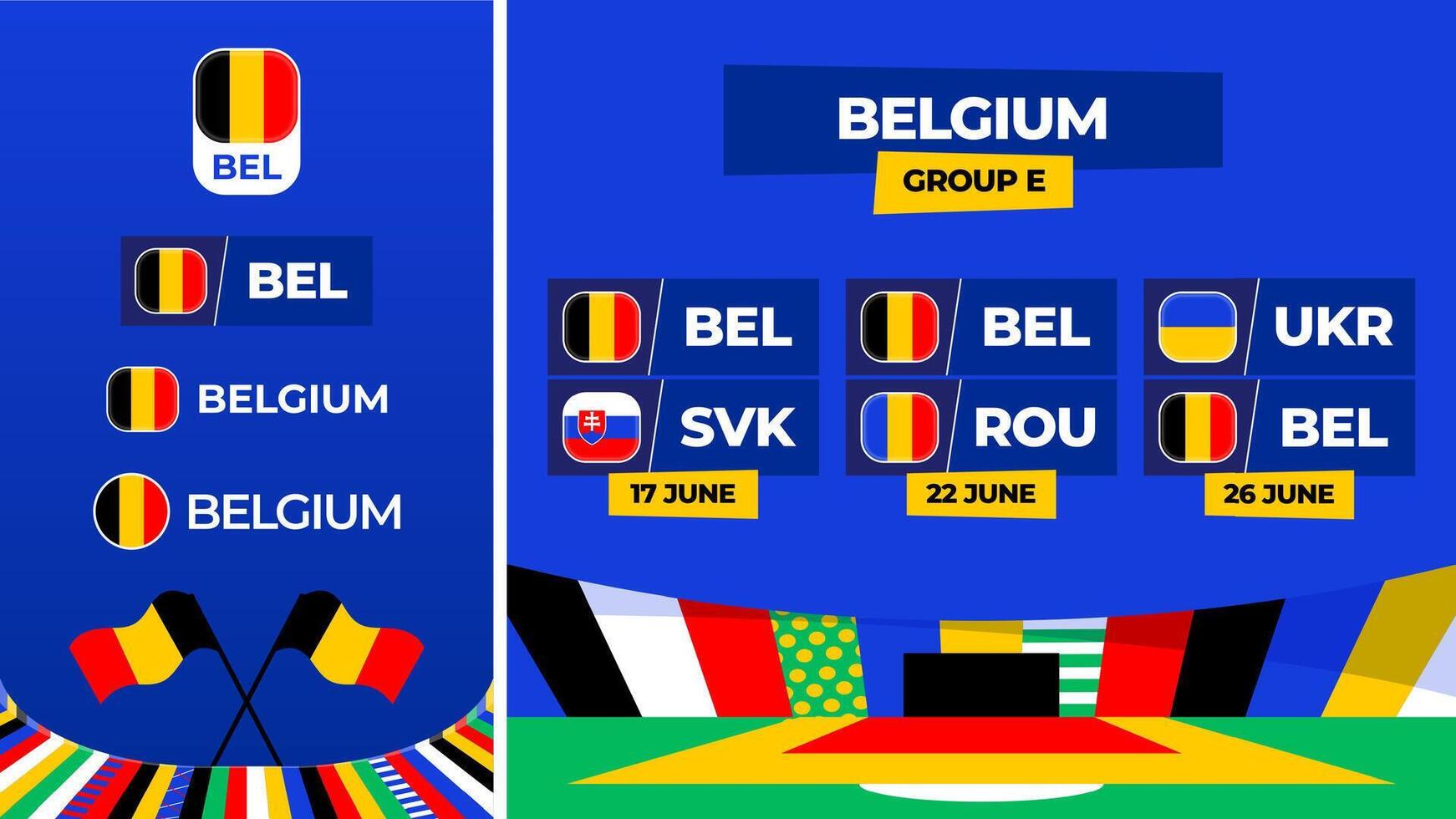 Belgium football 2024 match versus set. National team flag 2024 and group stage championship match versus teams vector