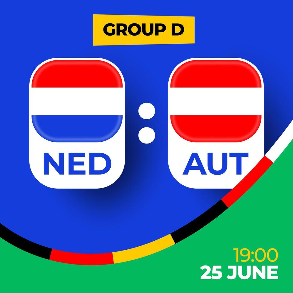 Países Bajos vs Austria fútbol americano 2024 partido versus. 2024 grupo etapa campeonato partido versus equipos introducción deporte fondo, campeonato competencia vector