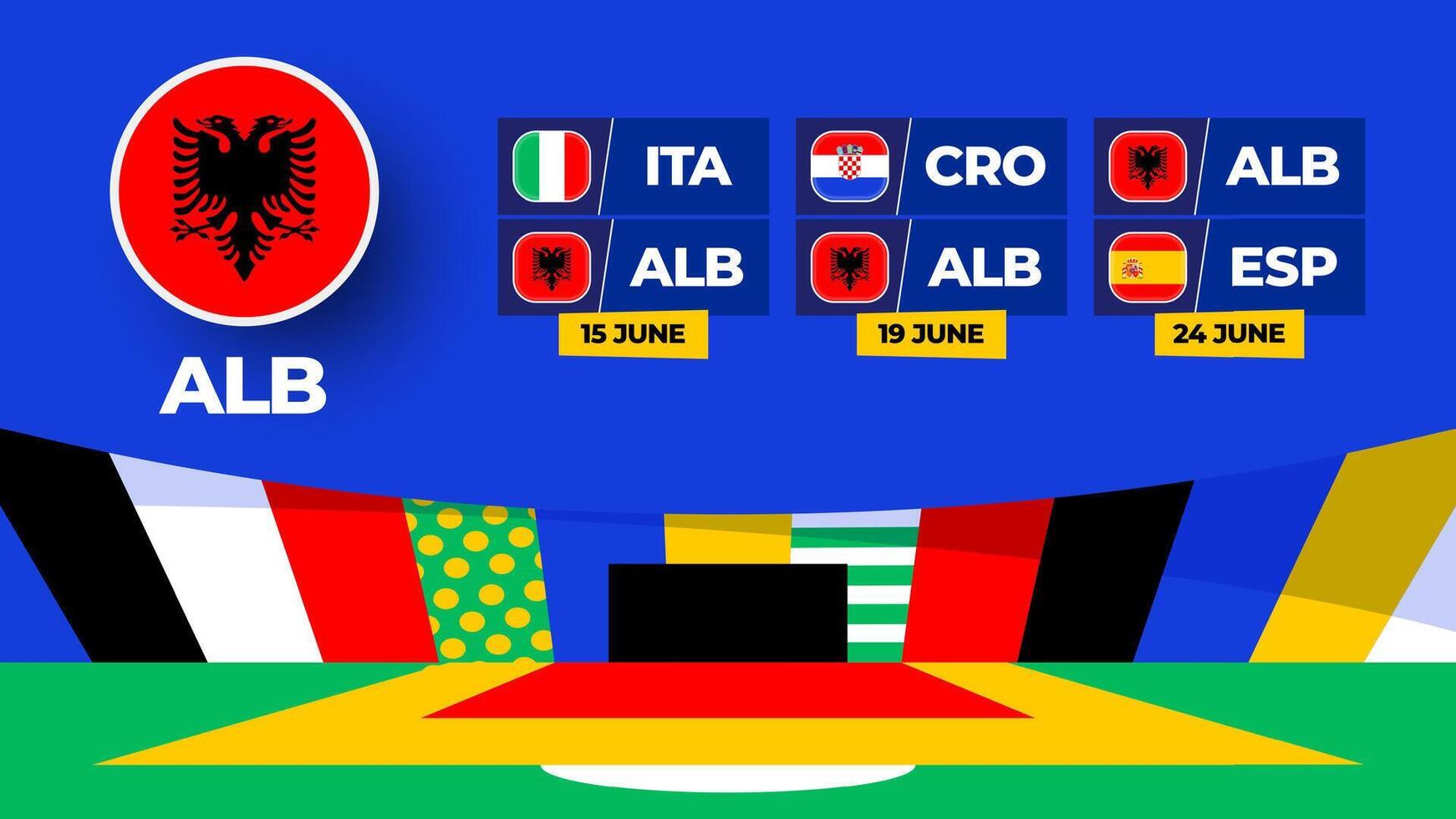 Albania football 2024 match versus set. National team flag 2024 and group stage championship match versus teams vector