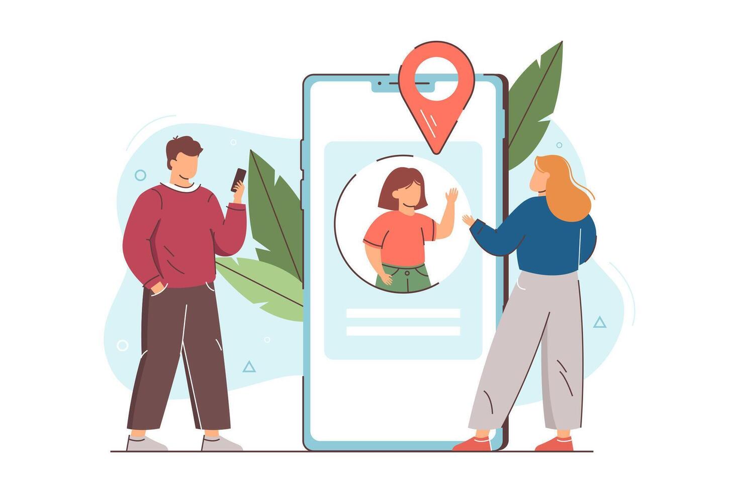 Parents monitoring online whereabouts of child with geolocation tracking application on mobile phone. Father checks location of daughter using smartphone. Parental control and children safety concept. vector