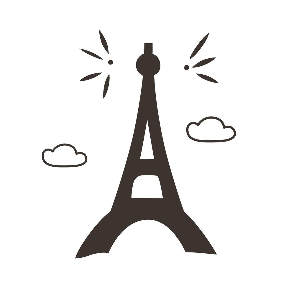 Eifel tower icon, illustration of Paris landmark, doodle image of French architecture, culture of France, traveling in Europe, famous romantic sight, isolated colored clipart vector