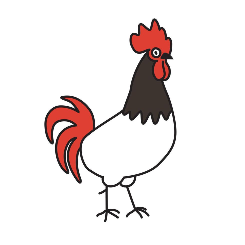 Rooster cartoon illustration, doodle of farming bird, French culture symbol, cockerel icon, simple mascot or logo, domestic chicken vector