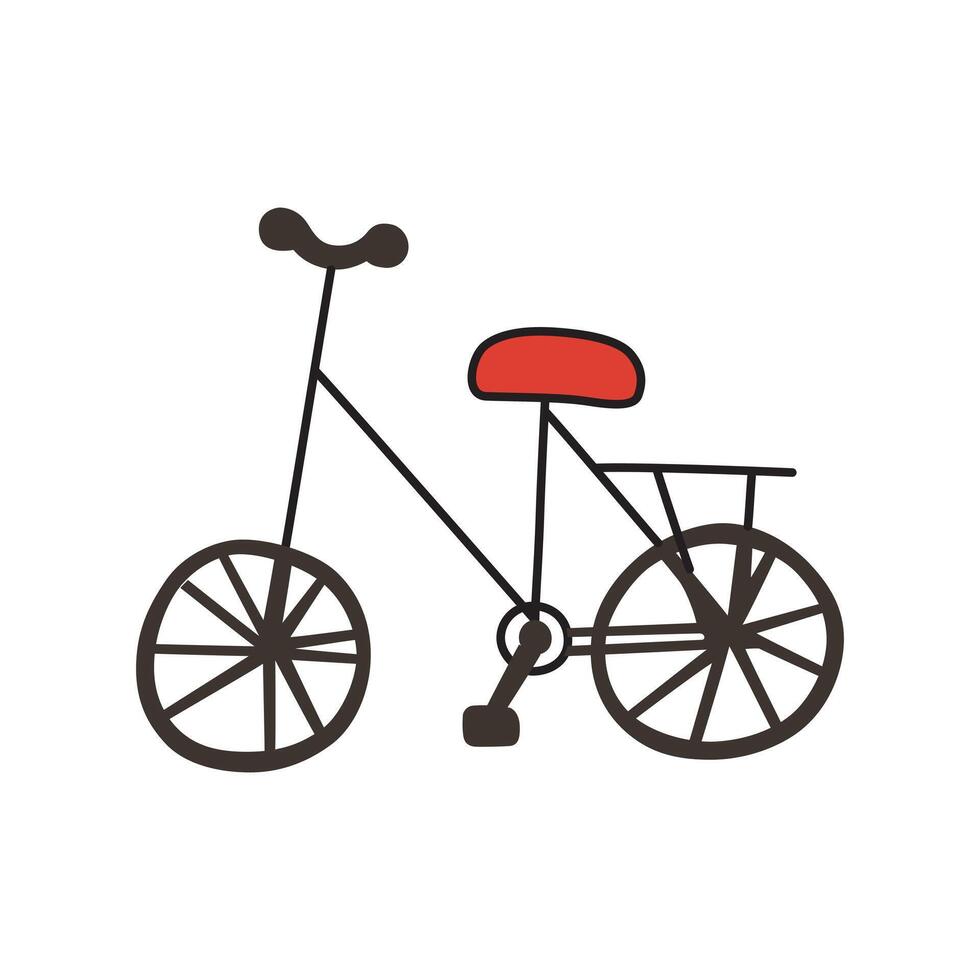 bicicleta icono, ilustración de linda dibujos animados bicicleta en blanco fondo, garabatear en retro estilo, de viaje y andar en bicicleta concepto, Francia símbolo, verano recreación actividad, aislado de colores clipart vector