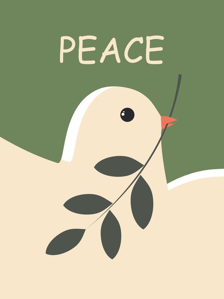 International Day of Peace. White dove on a green vertical poster. Peace to Ukraine. vector