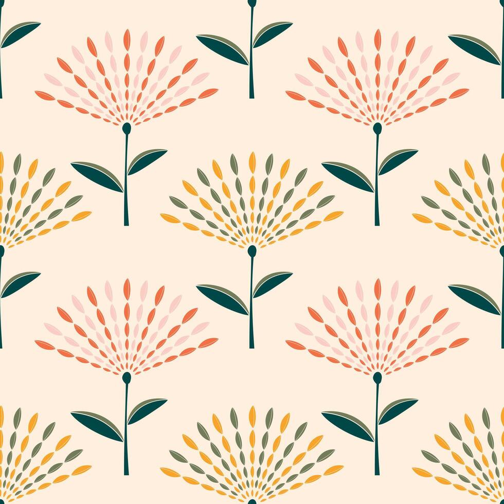 Beautiful fantasy lush flowers on a warm pink background. Seamless cute pattern for modern textiles and paper. . vector