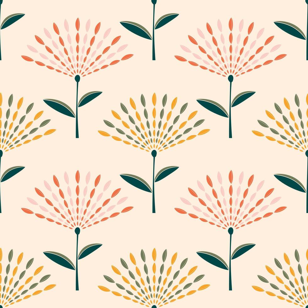 Beautiful fantasy lush flowers on a warm pink background. Seamless cute pattern for modern textiles and paper. . vector