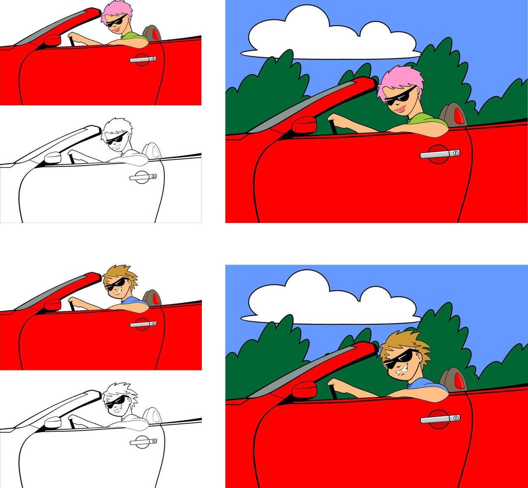 illustration of youth driving a sporty convertable car vector