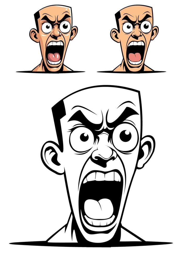 Set of Angry bald man head illustration vector