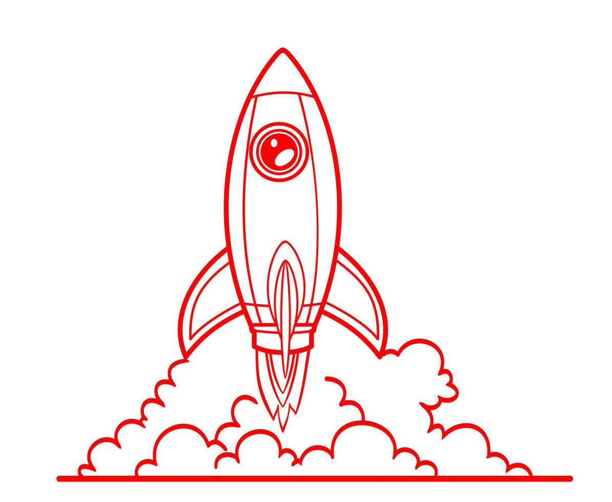 Cartoon illustration of a retro rocket spaceship with flames vector