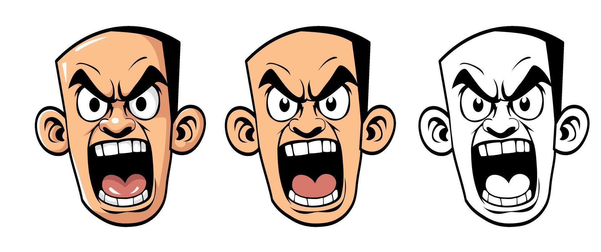 Set of Angry bald man head illustration vector